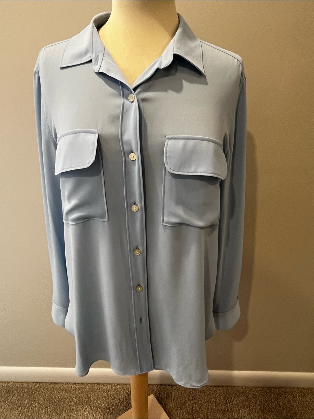 LOFT Light Blue Button-Front Pocket Shirt